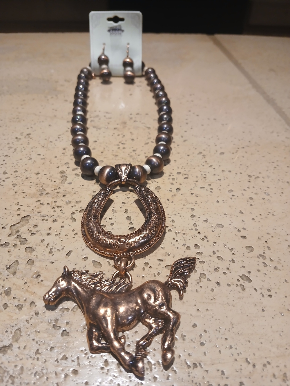 Chunky Bronze-Tone Horse Pendant Bead Necklace - Women's Jewelry